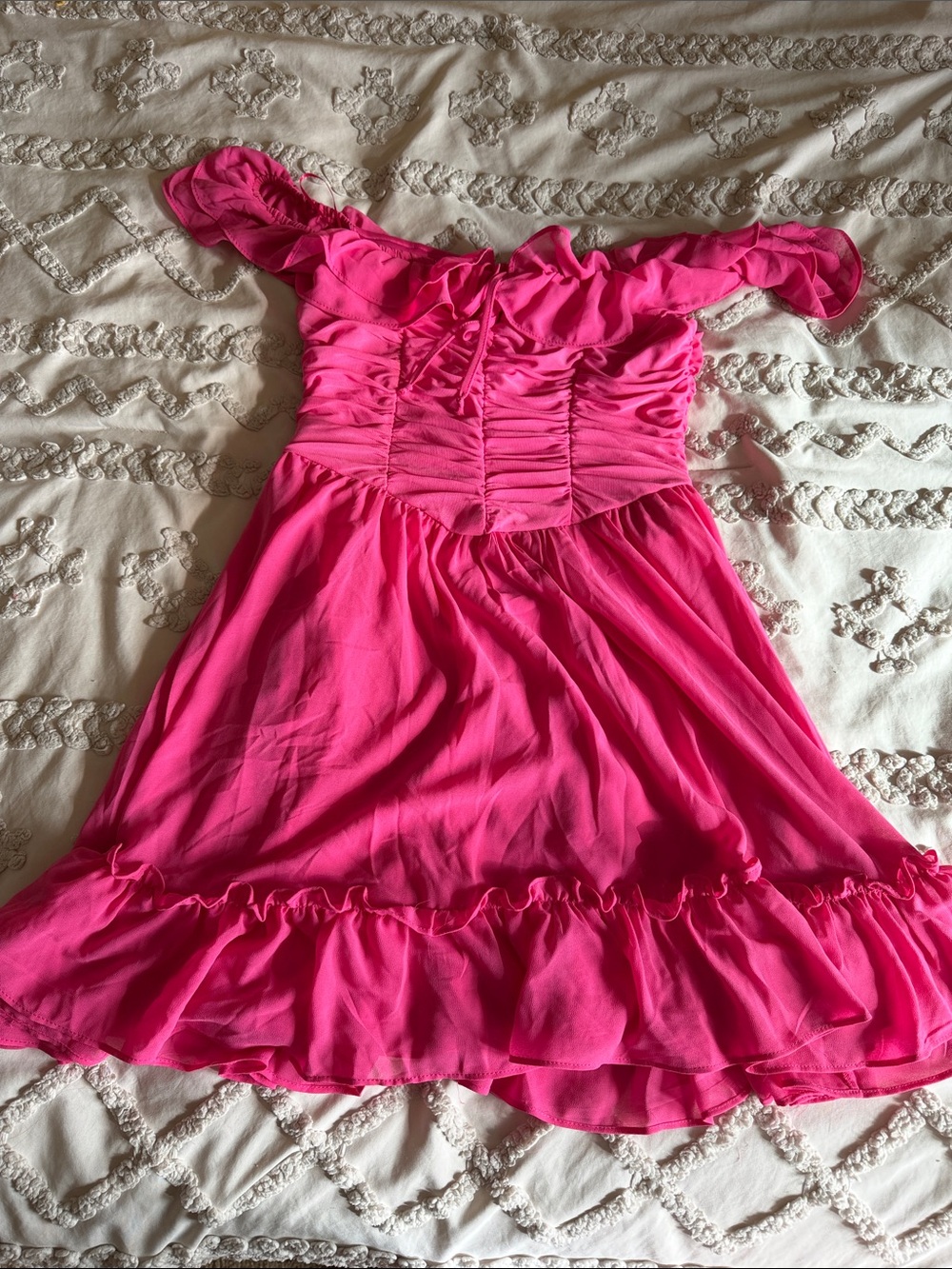 Hot Pink Ruffled Off-Shoulder Summer Dress